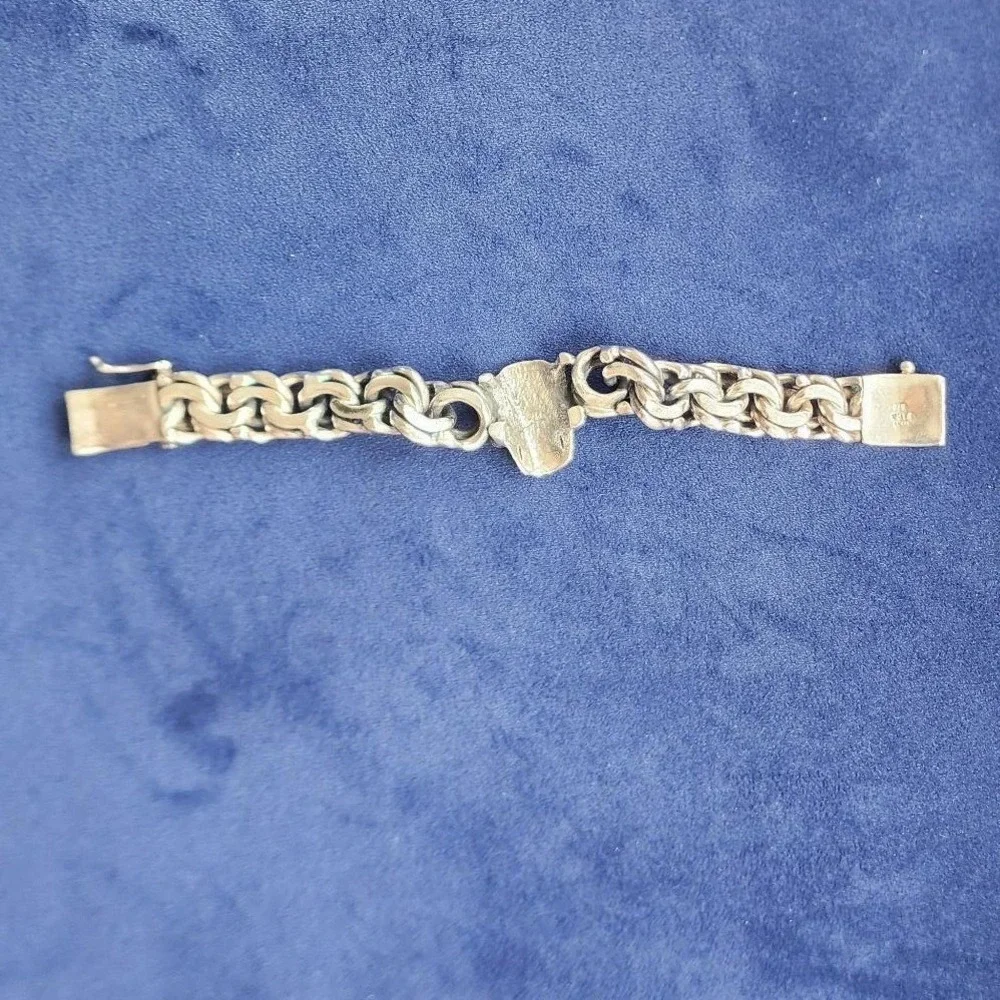 Silver 925 Skull Link Bracelet Mens Gothic Biker Heavy Chain 9 Inch